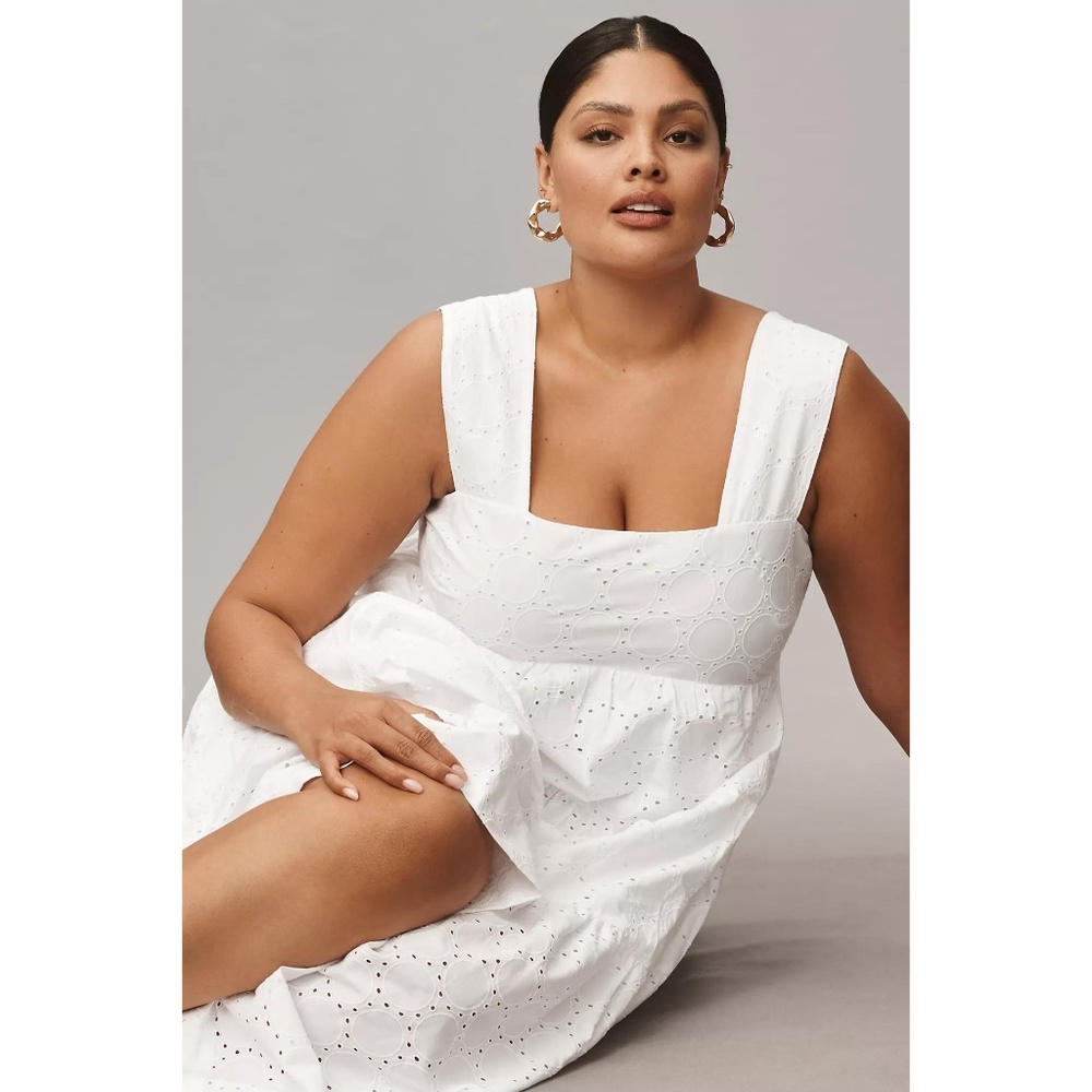 Anthropologie Square-Neck Eyelet Tiered Midi Dress WHITE NWT 1X